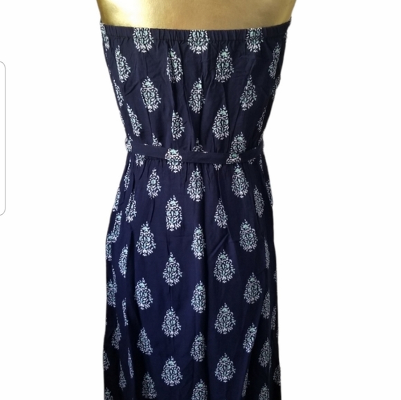 NWT Boho Maxi Dress Navy Floral Print with Side Slit Strapless Maxi Dres… - Picture 8 of 11